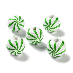 Зеленый лайм Набивные деревянные европейские бусины, круглый с узором в полоску, зеленый лайм, 20x18 мм, отверстие : 4 мм