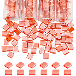 Coral 340Pcs 2-Hole Glass Seed Beads, Opaque Colours Lustered, Rectangle, Coral, 5x4.5~5.5x2~2.5mm