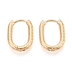 Настоящее золото 18K Серьги из 304 нержавеющей стали, текстурированный овал, реальный 18 k позолоченный, 18x13~13.5x2.5 мм