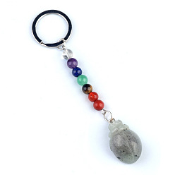 Лабрадорита Лабрадорит брелок, с кварцевым резонатором, аметист, ляпис, авантюрин, красный агат, красная яшма, жук, 11 см