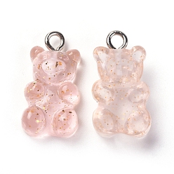 Misty Rose Translucent Resin Pendants, with Platinum Plated Metal Screw Eye Pin Peg Bails, Bear, Misty Rose, 20x11x7mm, Hole: 2mm