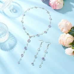 Аметист Комплекты из цепочек и ожерелий из натуральных аметистов ручной работы, латунные цепочки и 304 крючки для сережек из нержавеющей стали ювелирные наборы, 510 мм