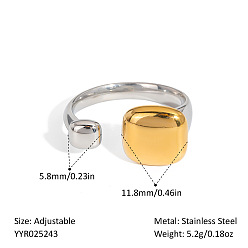 Квадрат 304 регулируемые манжеты из нержавеющей стали для женщин, настоящее золото и нержавеющая сталь, квадратный, площади: 11.8 mm, внутренний диаметр: регулируемый