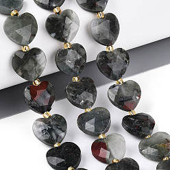 Гелиотроп Природные африканские гелиотроп бисер пряди, граненое сердце, с бисером, 12.5~13.5x13.5~14.5x5.5~6.5 мм, отверстие : 0.8~1 мм, около 26~28 шт / нитка, 14.76~16.73 дюйм (37.5~42.5 см)