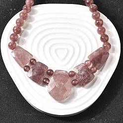 Клубничный Кварц Натуральный клубничный кварц ограненный нагрудник градуированные бусины ожерелья для женщин, из нержавеющей стали застежками омаров, цвет нержавеющей стали, 19.09 дюйм (48.5 см)