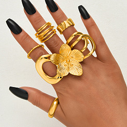 Golden Zinc Alloy Mixed Shapes Cuff Open Rings Sets for Women, Golden, US Size 4 1/4(15~18mm), about 7pcs/set