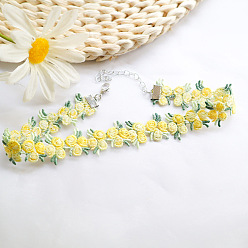 Желтый Ожерелья-чокеры с цветочной кружевной вышивкой, с концевыми цепями из сплава, платина, желтые, 11.81 дюйм (30 см)