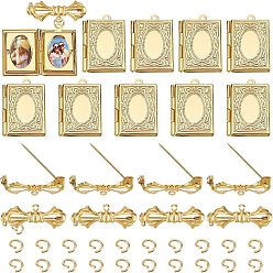 Золотой Наборы для самостоятельного изготовления броши-медальона в форме книги, в том числе подвески-медальоны из латуни с диффузором и фурнитура для брошей, золотые, 40 шт / коробка