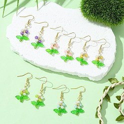 (52) Непрозрачная лаванда Серьги-подвески из стеклянного жемчуга и акрила, с 304 нержавеющей стали серьги крючки, цветок, золотые, разноцветные, 43x17.5 мм