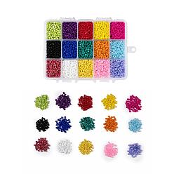 Mixed Color Glass Seed Beads, Opaque Colours & Ceylon & Baking Paint & Opaque Colors Lustered, Round Hole, Round, Mixed Color, 3mm, Hole: 1mm, 15colors, 23g/color, 345g/box
