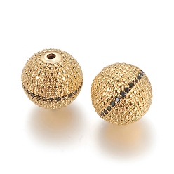 Золотой Латунь микропаве черный кубический цирконий, долговечный, круглые, золотые, 15 мм, отверстие : 2 мм