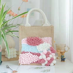 Бледно-фиолетовый Красный Наборы для вышивки мешков из льна своими руками для начинающих, включая пряжу, игольчатая ручка, инструкция, бледно-фиолетовый красный, 230x150 мм