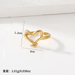 Золотой Регулируемые 201 манжеты из нержавеющей стали с открытыми кольцами, сердце, золотые, 12 мм, внутренний диаметр: 20 мм