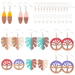 Mixed Color DIY Dangle Earring Making, with Resin & Wood Pendants, Brass Earring Hooks, Iron Jump Rings, Mixed Color, Pendants: 12pcs/set