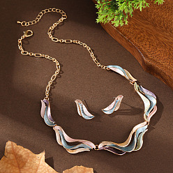 Разноцветный Комплекты из подвески-колье и сережек-гвоздиков из эмалированного сплава в виде волны для женщин., красочный, колье: 16.54 дюйм (42 см)