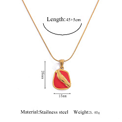 Trapezoid 304 Подвески-колье из нержавеющей стали с эмалью, красные, геометрического рисунка, золотые, трапециевидные, 17.72 дюйм (45 см), Кулон : 26x15 мм