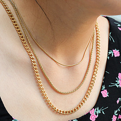 Золотой 304 витая цепочка из нержавеющей стали 3 многослойные ожерелья для женщин, золотые, 15.75 дюйм (40 см), шириной 1~5 мм 