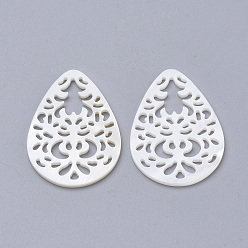 Кремово-белый Подвески из пресноводных оболочек, полая слеза, кремово-белые, 36x25x1.5 мм