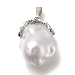 Платина Стойки обшивки латунные подвески, с бусиной из искусственного жемчуга, без кадмия и без свинца, долговечный, платина, 28x18x15 мм, отверстие : 7x5 мм