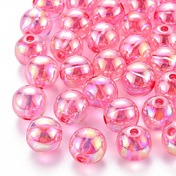 Hot Pink Transparent Acrylic Beads, AB Color Plated, Round, Hot Pink, 12x11mm, Hole: 2.5mm, about 566pcs/500g