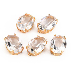 Прозрачный Прозрачные стеклянные подвески, с настройками латуни, граненые, овальные, золотой свет, прозрачные, 20x13x8.5 мм, отверстие : 1.5 мм