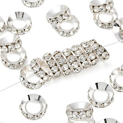 Кристалл Латунные бусины разделители для поставки стразов, класс А, рондель, серебряный цвет гальваническим, кристалл, 14x5.5 мм, отверстие : 7.8 мм