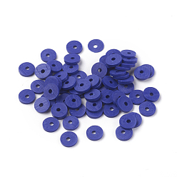 Medium Blue Flat Round Eco-Friendly Handmade Polymer Clay Beads, Disc Heishi Beads for Hawaiian Earring Bracelet Necklace Jewelry Making, Medium Blue, 6x1mm, Hole: 2mm, about 353~378pcs/strand, 17.7 inch