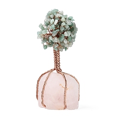 Зеленый Авантюрин Натуральные зеленые авантюрные чипсы и розовые кварцевые пьедесталы, целебное каменное дерево, для балансировки чакр исцеляющими кристаллами рейки, с алюминиевыми проводами из розового золота, счастливое дерево, 120~150x65~80x52~72 мм