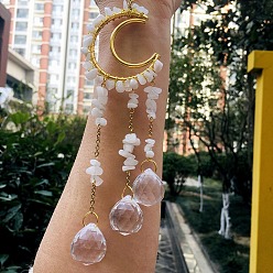 Лунный Камень Металлические подвески со стеклянными украшениями, с чипом из лунного камня, луна и слеза, 210~230 мм
