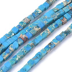 Deep Sky Blue Natural Imperial Jasper Beads Strands, Dyed, Cube, Deep Sky Blue, 3~3.3x3~3.3x3~3.3mm, Hole: 0.6mm, about 125pcs/strand, 15.07 inch~15.35 inch(38.3~39cm)
