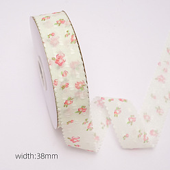 Mint Cream 10 Yards Flower Pattern Organza Ribbons, Garment Accessories, Gift Packaging, Mint Cream, 1-1/2 inch(38mm), about 10 Yards(9.14m)/Roll