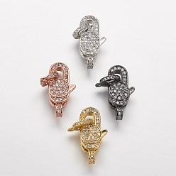 (52) Непрозрачная лаванда Латунные микро проложить кубического циркония когтя омара застежками, разноцветные, 21x10x5 мм, отверстие : 2 мм