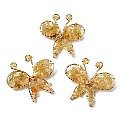 Желтый Кварц Брошь-бабочка из натурального желтого кварца, латунные и железные булавки для одежды, золотые, 45~47x48~50 мм