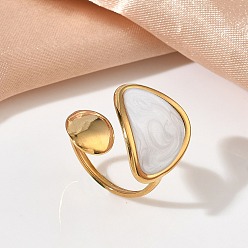 Золотой 304 открытые кольца-манжеты из нержавеющей стали для женщин, с эмалью, белые, золотые, 19 мм