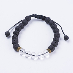 Хрусталь Регулируемые нейлоновые шнур плетеный браслеты из бисера, с лавовой скалой, бусины из кристалла кварца и сплавы, 2-1/8 дюйм (54 мм)