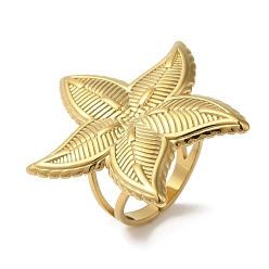 Настоящее золото 18K Ионное покрытие (ip) 304 открытые манжеты из нержавеющей стали с морской звездой для женщин, реальный 18 k позолоченный, звезды: 34.5x35.5 мм, регулируемый