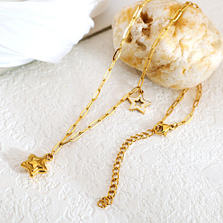 Golden 304 Stainless Steel Enamel Pendant Necklaces, Star, White, Golden, 15.75 inch(40cm)