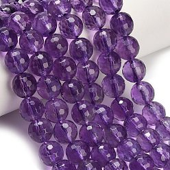 Аметист Природный аметист нитей бисера, круглые, граненые, оценка ааа +, 7.5~8.5 мм, отверстие : 0.8 мм, около 47~50 шт / нитка, 14.88''~15.35'' (37.8~39 см)