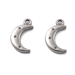 Нержавеющая Сталь Цвет 304 прелести нержавеющей стали, луна со звездным шармом, анти-тускнение, цвет нержавеющей стали, 15x9x2.5 мм, отверстие : 1.6 мм