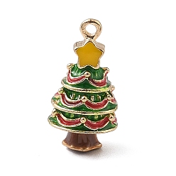 Рождественская елка Рождественские эмали сплава подвески, золотые, рождественская елка, 21x11 мм, отверстие : 1.5 мм