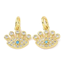 Разноцветный Настоящие 18 k позолоченные латунные подвески с микропаве и кубическим цирконием, без кадмия, без никеля и без свинца, с целью перехода в кольце, Злые чары глаз, красочный, 11x12.5x2.5 мм, отверстие : 4 мм