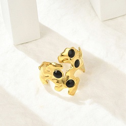 Черный Нерегулярные 304 эмалированные кольца из нержавеющей стали с широким открытым манжетом для женщин, золотые, чёрные, 23 мм, внутренний диаметр: регулируемый