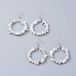 Говлит Натуральный Howlite болтаться серьги, с платиновыми латунь серьги крючки, круглые кольца, 51.2~56.2 мм , штифт: 0.5 мм
