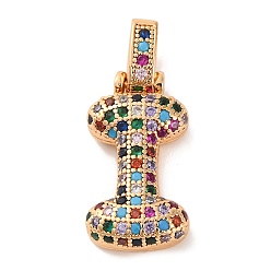 Letter I Латунные микро проложить кубического циркония подвески, без никеля , реальный 18 k позолоченный, красочный, Буква "i", 18.5~24x12.5~25.5x5~5.5 мм, отверстие : 5x3 мм