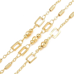 Настоящее золото 18K Латунные прямоугольные цепи, пайки, с катушкой, с круглых бусин, реальный 18 k позолоченный, 6.5x5x1 мм