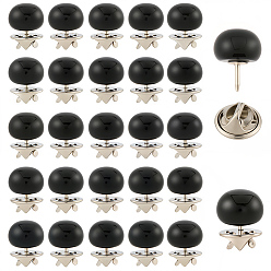 Черный 30 шт. броши из искусственного жемчуга ABS, с железной фурнитурой, круглые, чёрные, 15x12 мм
