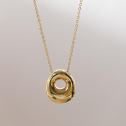 Letter O Brass Chunky Initial Pendant Necklaces, with Stainless Steel Lobster Claw Clasps, Real 14K Gold Plated, Letter O, 17.72~18.90 inch(45~48cm)