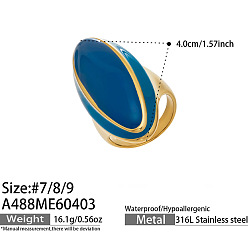 Oval 316L Surgical Stainless Steel Enamel Finger Rings, Golden, Oval, US Size 7(17.3mm)