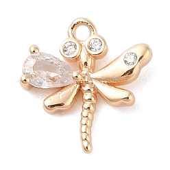 Настоящее золото 18K Подвески из прозрачного стекла с инкрустацией из латуни, стрекоза прелести, реальный 18 k позолоченный, 12x11.6x3 мм, отверстие : 1.2 мм
