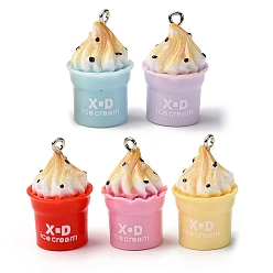 (52) Непрозрачная лаванда Непрозрачные подвески смолы, мороженое, с платиновым тоном железная петля, разноцветные, 28.5~29x17~17.5 мм, отверстие : 2 мм